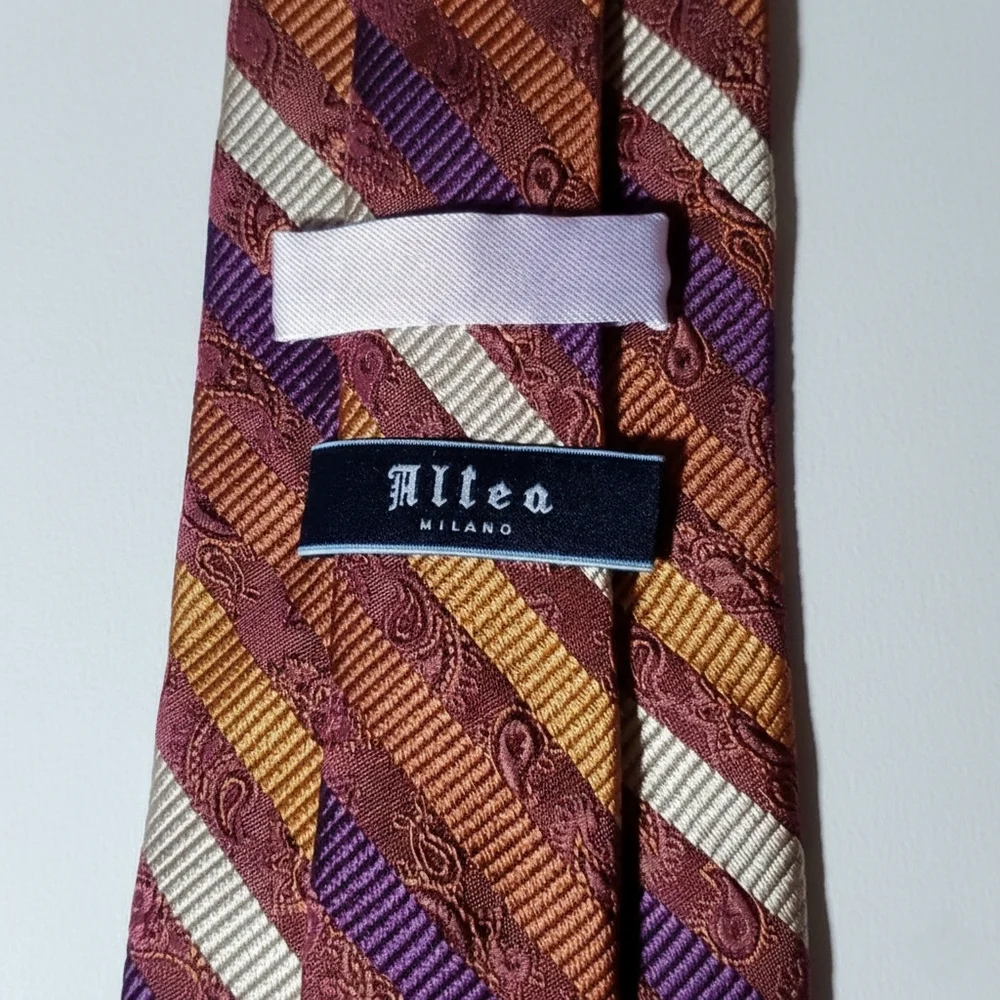 Altea Milano 100% Silk Vintage Tie Burgundy Wine Purple Diagonal Stripes Italy